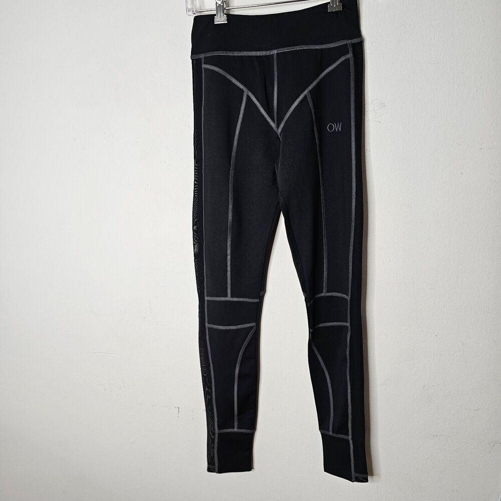 NWT OW Intimates Black with Gray Top Stitching Leggings Side Mesh Insert S